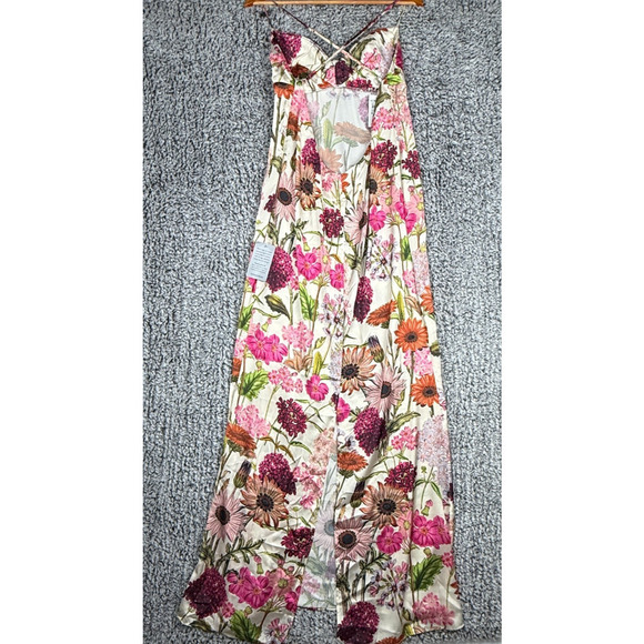 Katie Mae Tara Dress XL Pink Daisy Floral Print Maxi Dress Satin Gown MSRP $298 - Picture 6 of 14